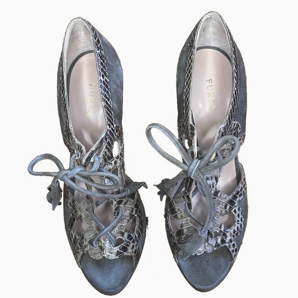 Furla Suede Lace-Up Stiletto Heels - Picture 3 of 11